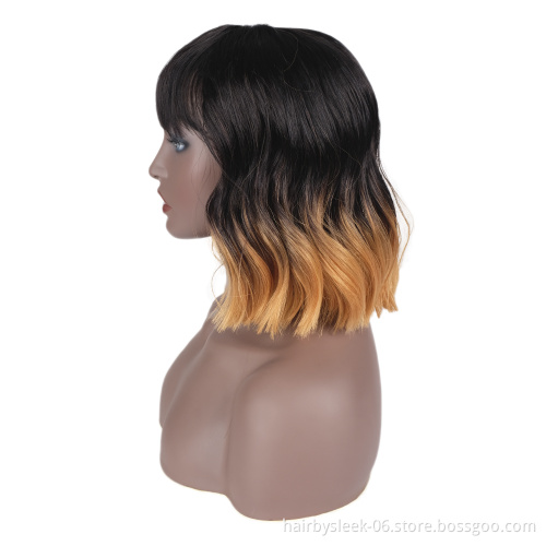 Ombre Synthetic Wig  Dark to orange Wig Short Natural Wave BOB front heat resistant loose with bangs short wig synthetic